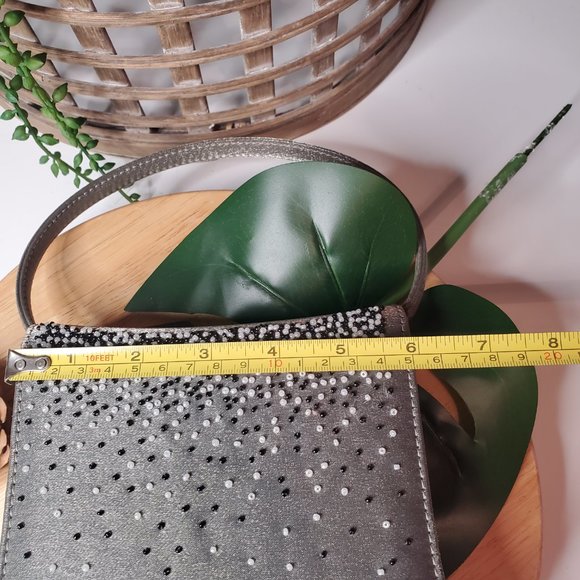 JR Comeco Vintage holiday Grey Sateen and Beaded Evening  Wedding Bag, Satchel. - Picture 13 of 14